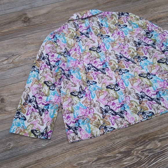 Butterfly Patterned Button Down Front Blazer Jacket Suit Top - Picture 11 of 14